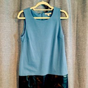 NEW never worn deep dusty blue&faux leather dress